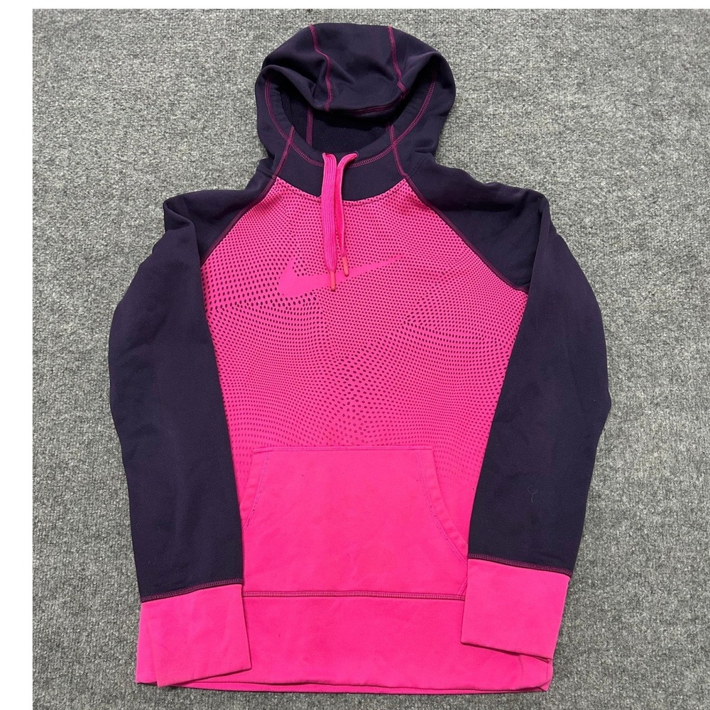 Nike Hoodie Womens Size M Pink Purple Therma-FIT Graphic Athletic Fleece